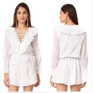 MISA Los Angeles Daya Embroidered Lace
White Tie Up Ruffle Mini Dress Size S